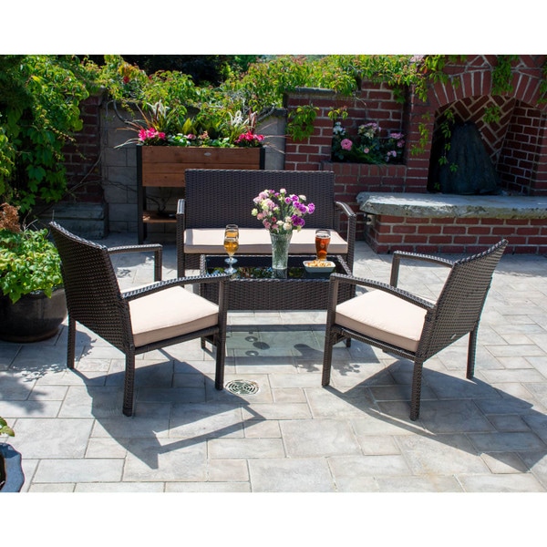 Brown wicker conversation set